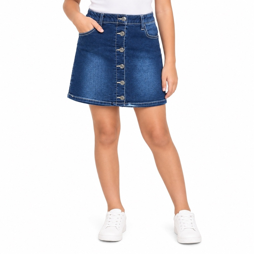 Cat & Jack Girls Blue Denim Mini Skirt Super Stretch Button Front Size L 10/12